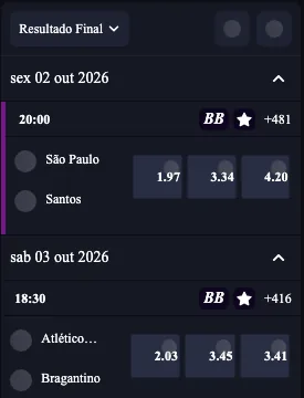 Odds pré-jogo na H2bet: São Paulo x Santos e Atlético MG x Bragantino